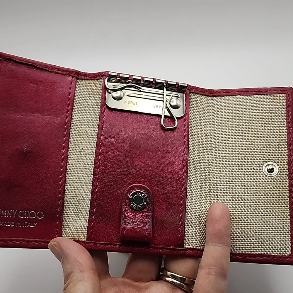 Jimmy Choo Gold, Silver Star-Studded Red Leather Wallet‎ -1 Key Holder, 1 Loose